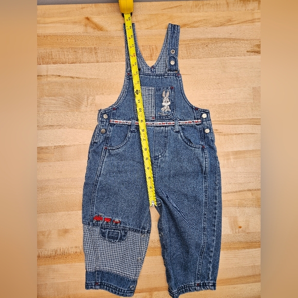 Vintage Baby Looney Tunes Overalls 2T 24 Mo Denim Bugs Bunny Jeans Choo Trains - Picture 11 of 12